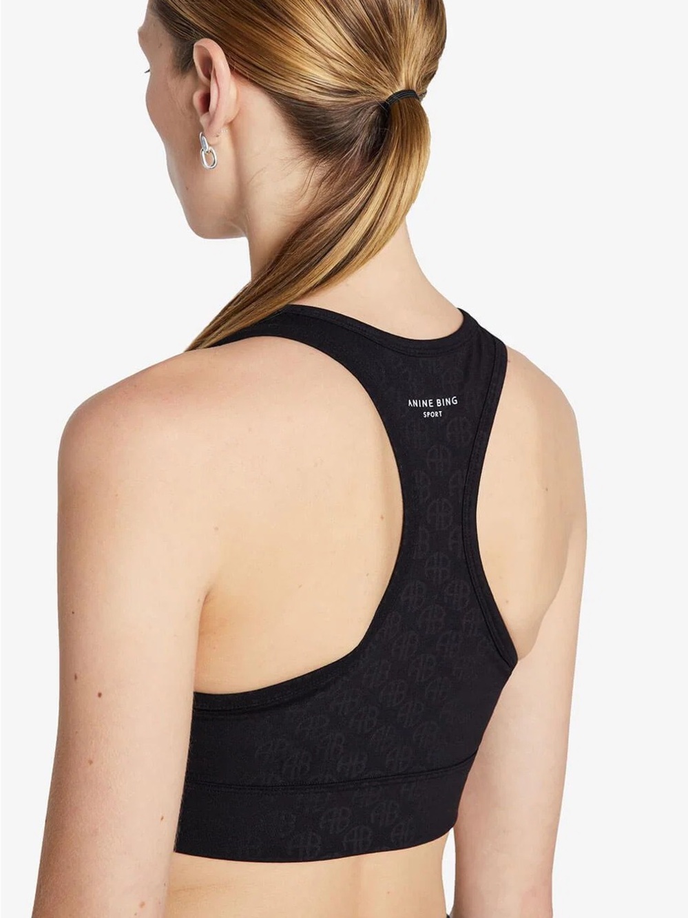 ANINE BING Blair Black Sports Bra Crop Top in Monogram Print - Sz Medium - EUC - Picture 2 of 9